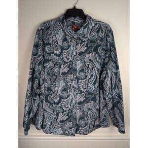 Talbots Blouse Shirt Womens Size 22W Button Up Top Paisley Long Sleeve Office